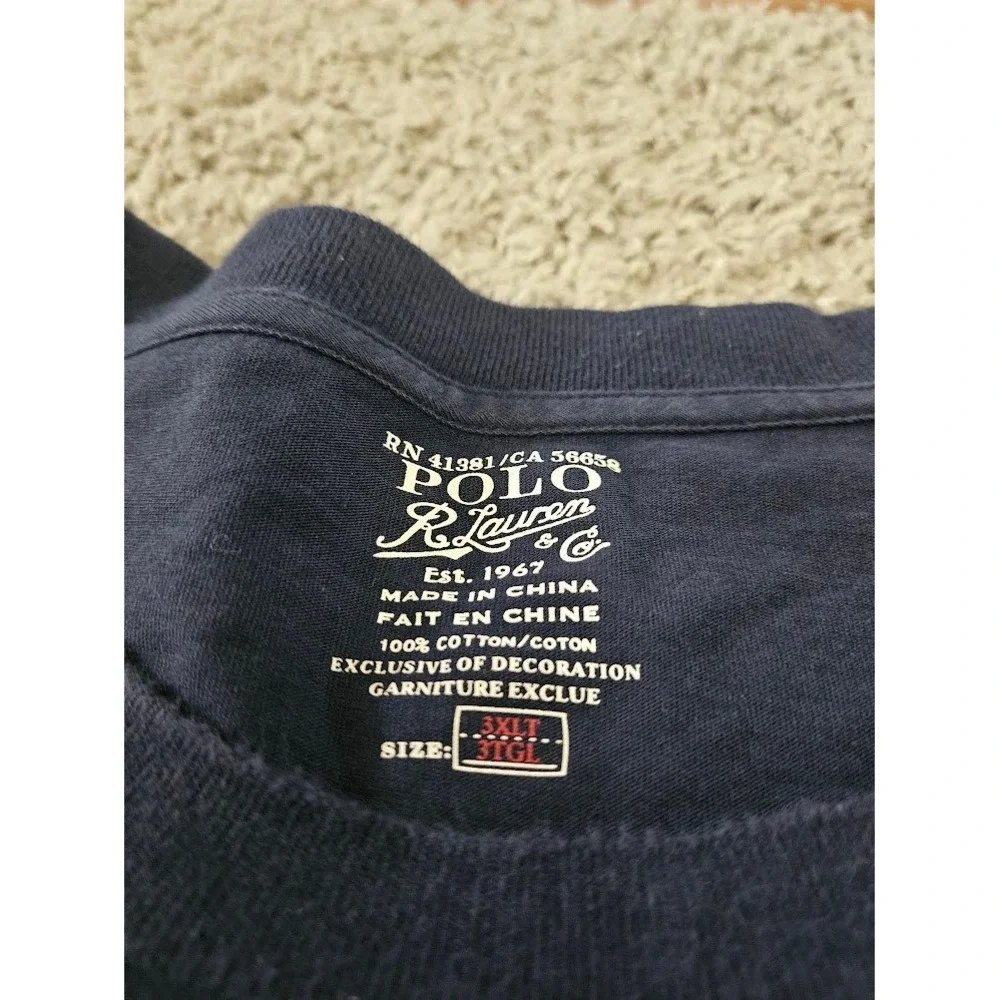 Polo Ralph Lauren Mens 3XLT Navy Blue Long Sleeve Pocket T-Shirt Red Pony Cotton